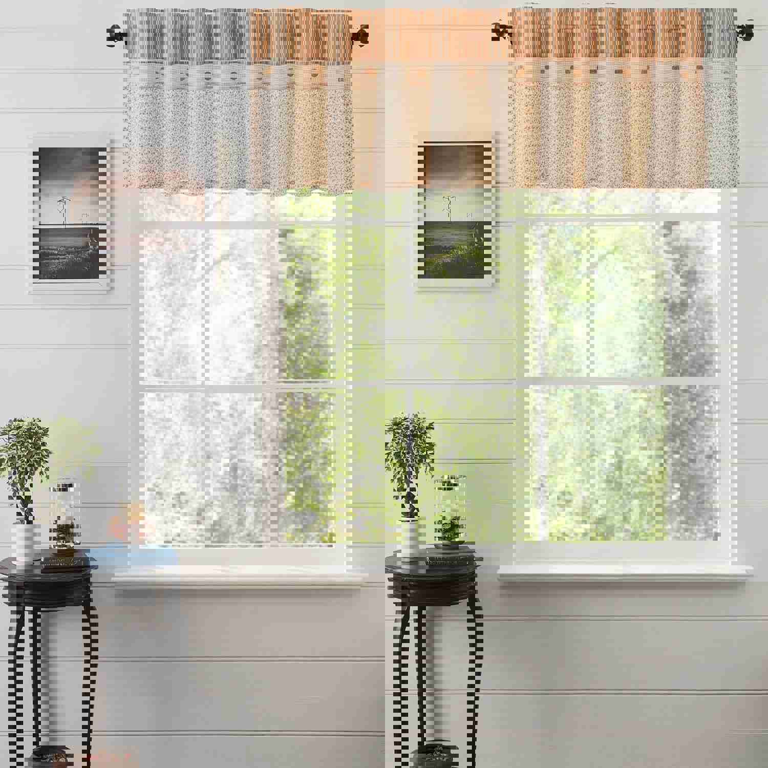 Farmhouse Valance Striped Floral Camilia Ruffled Window Curtain