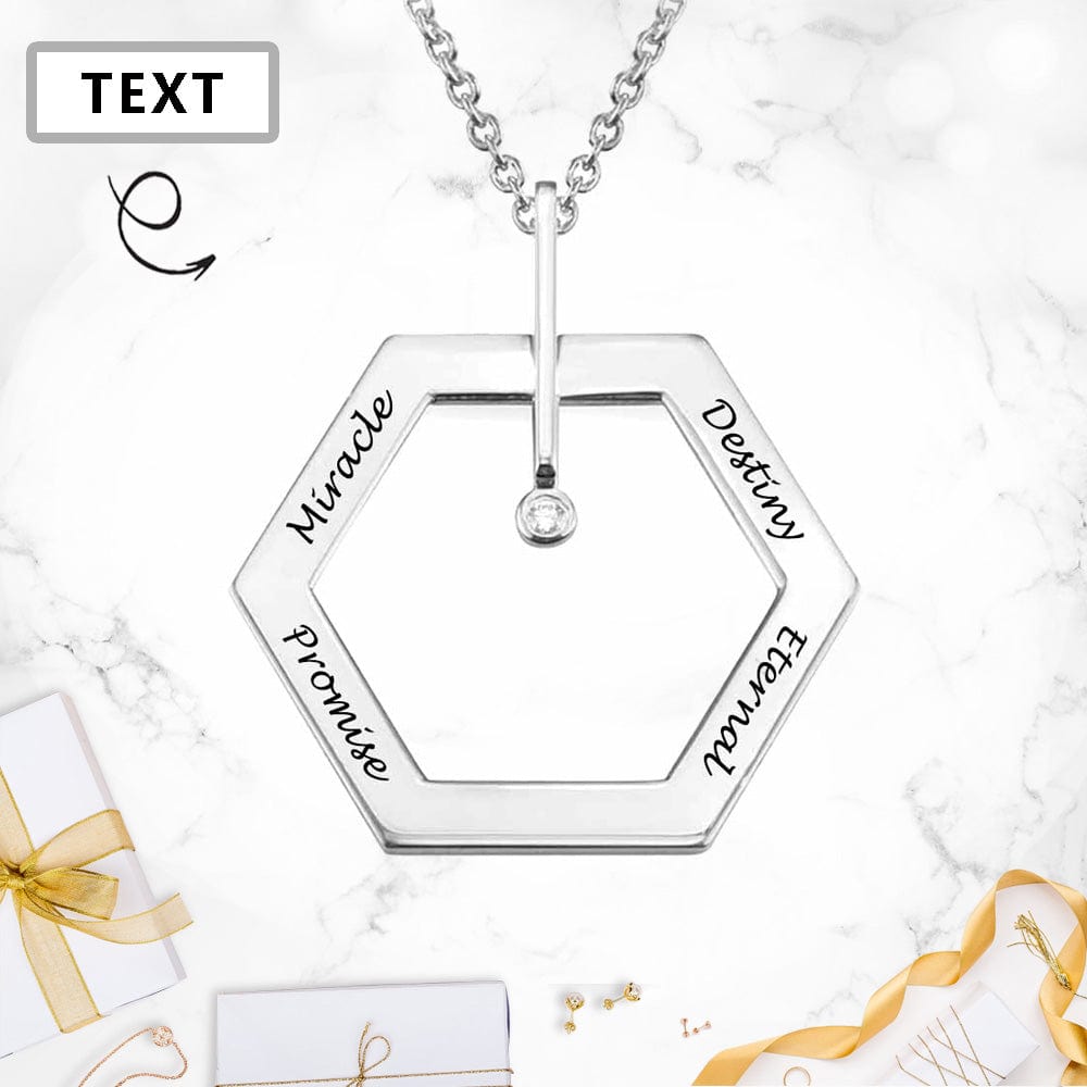 Custom Text Hexagonal Necklace - Personalized Silver Name Jewelry for Mother's Day Gift