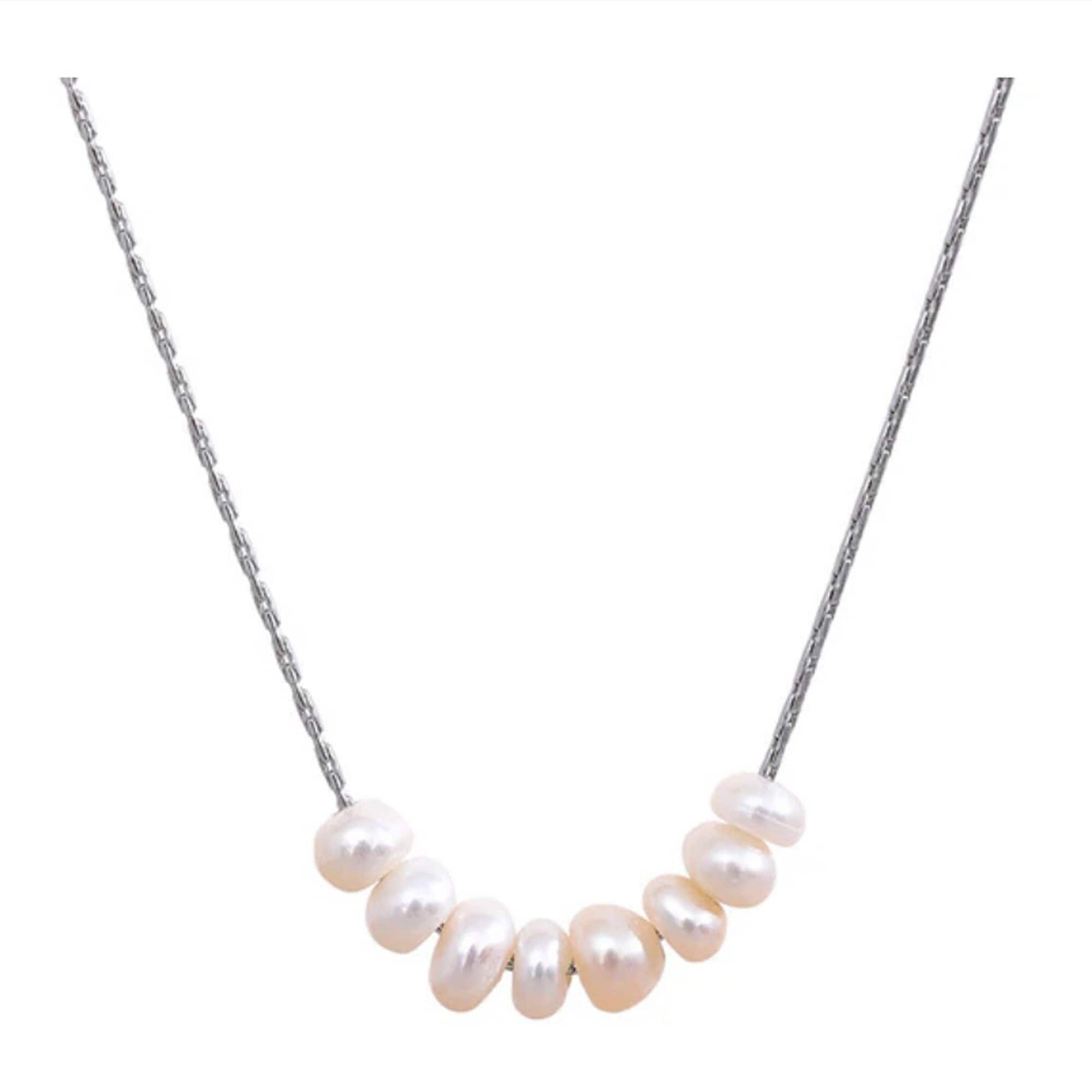 Ella Beaded Natural Pearl Necklace with Stainless Steel Chain