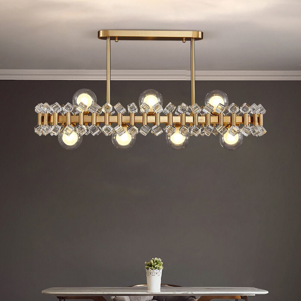 MIRODEMI® Gold Rectangle Colorful Crystal Chandelier for Dining Room & Kitchen Island