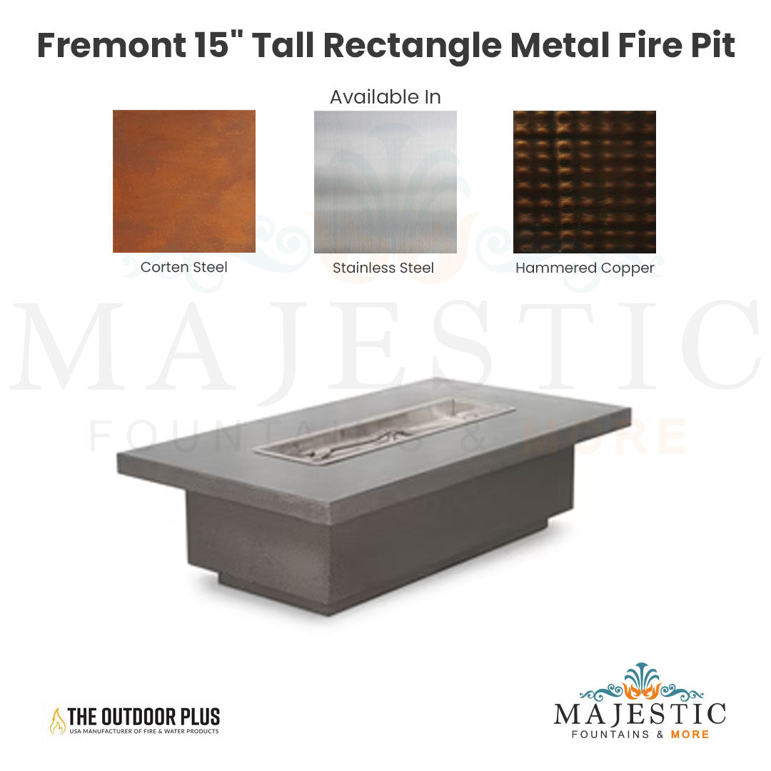The Outdoor Plus Fremont 15 Tall Rectangle Metal Fire Pit with Free Cover