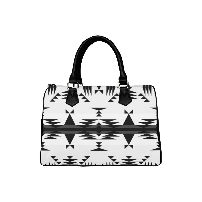 Between the Mountains White and Black Boston Handbag