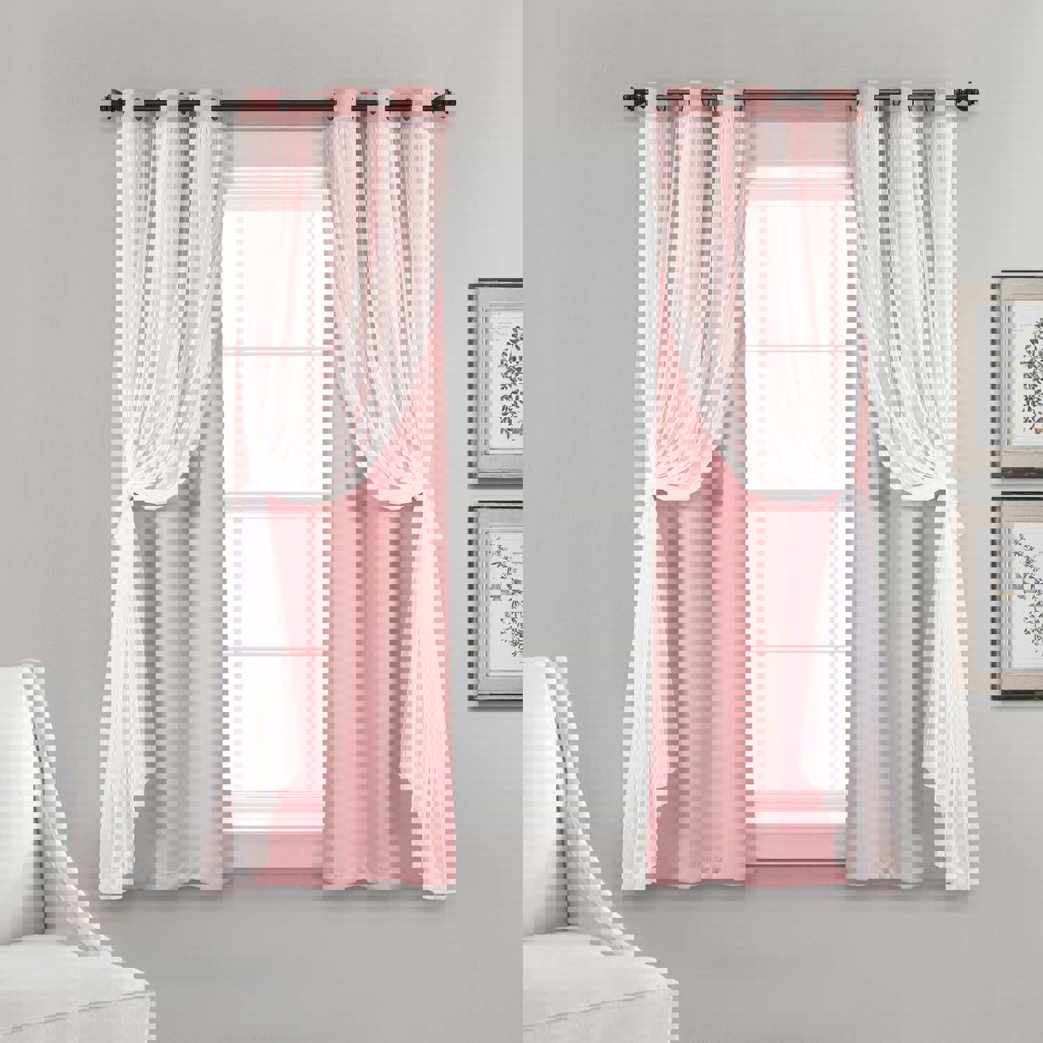 Grommet Sheer With Insulated Blackout Lining Curtain Panel Set
