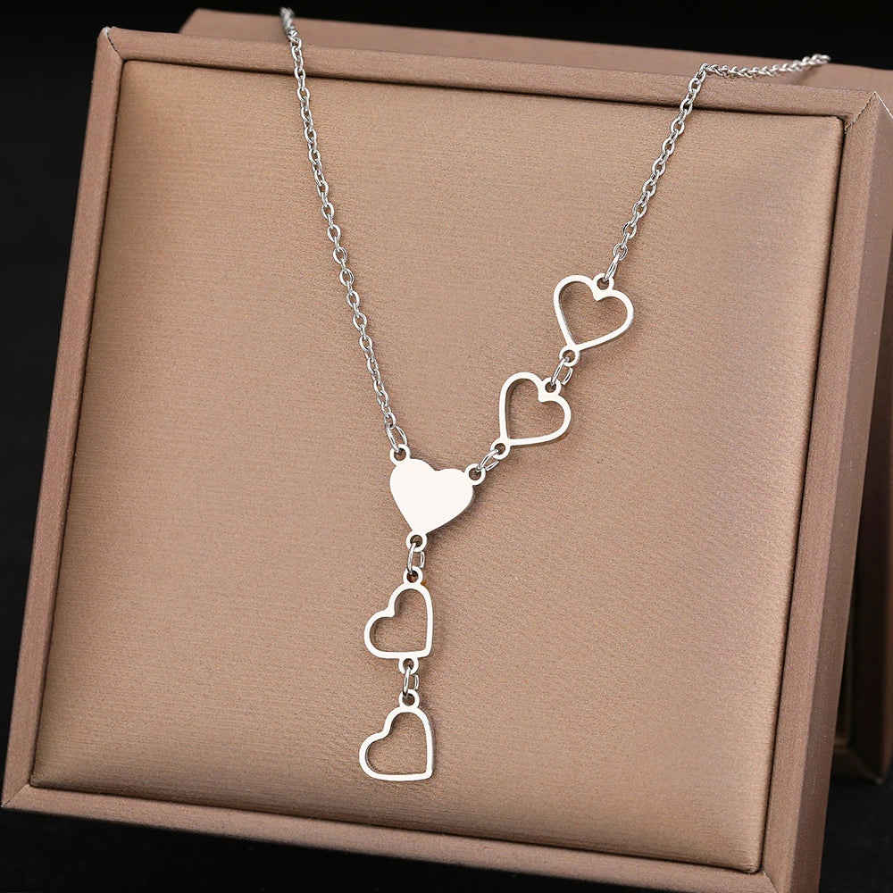 Elegant Stainless Steel Heart Pendant Necklace for Women - Trendy Korean Style Jewelry Gift