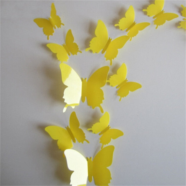 Qfdian 24Pcs/Lot PVC 3D DIY Butterfly Wall Stickers for Home Decor