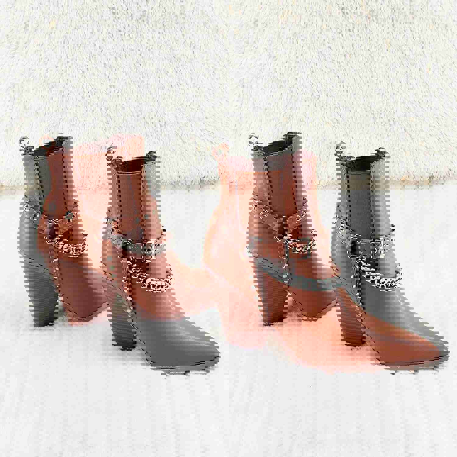 Dimitri Western Chain Strap Cowboy/Cowgirl Pull Ankle Boots Tan 6-11