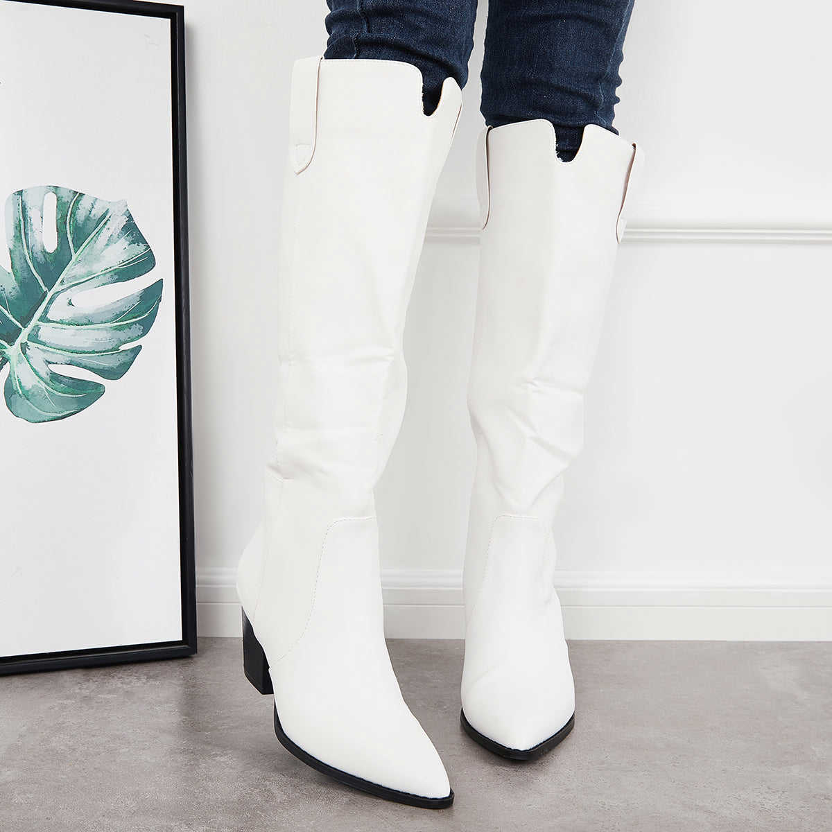 Women's Knee High Boots with Chunky Block Heel - Western Riding Style