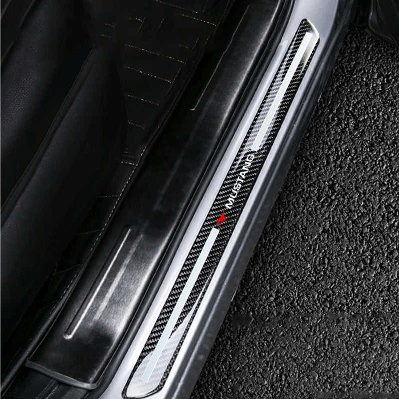 Mustang Carbon Fiber Car Door Welcome Plate Sill Scuff Cover Decal Sticker 4pc Set