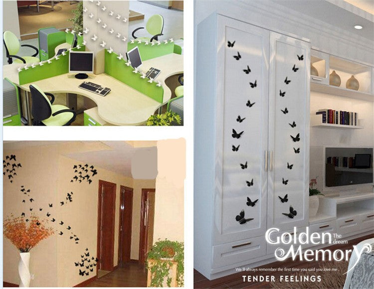 Qfdian 24Pcs/Lot PVC 3D DIY Butterfly Wall Stickers for Home Decor