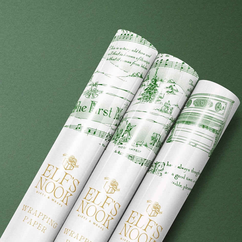 Vintage Christmas Carol Wrapping Paper Rolls | Green Holiday Music Sheets Gift Wraps