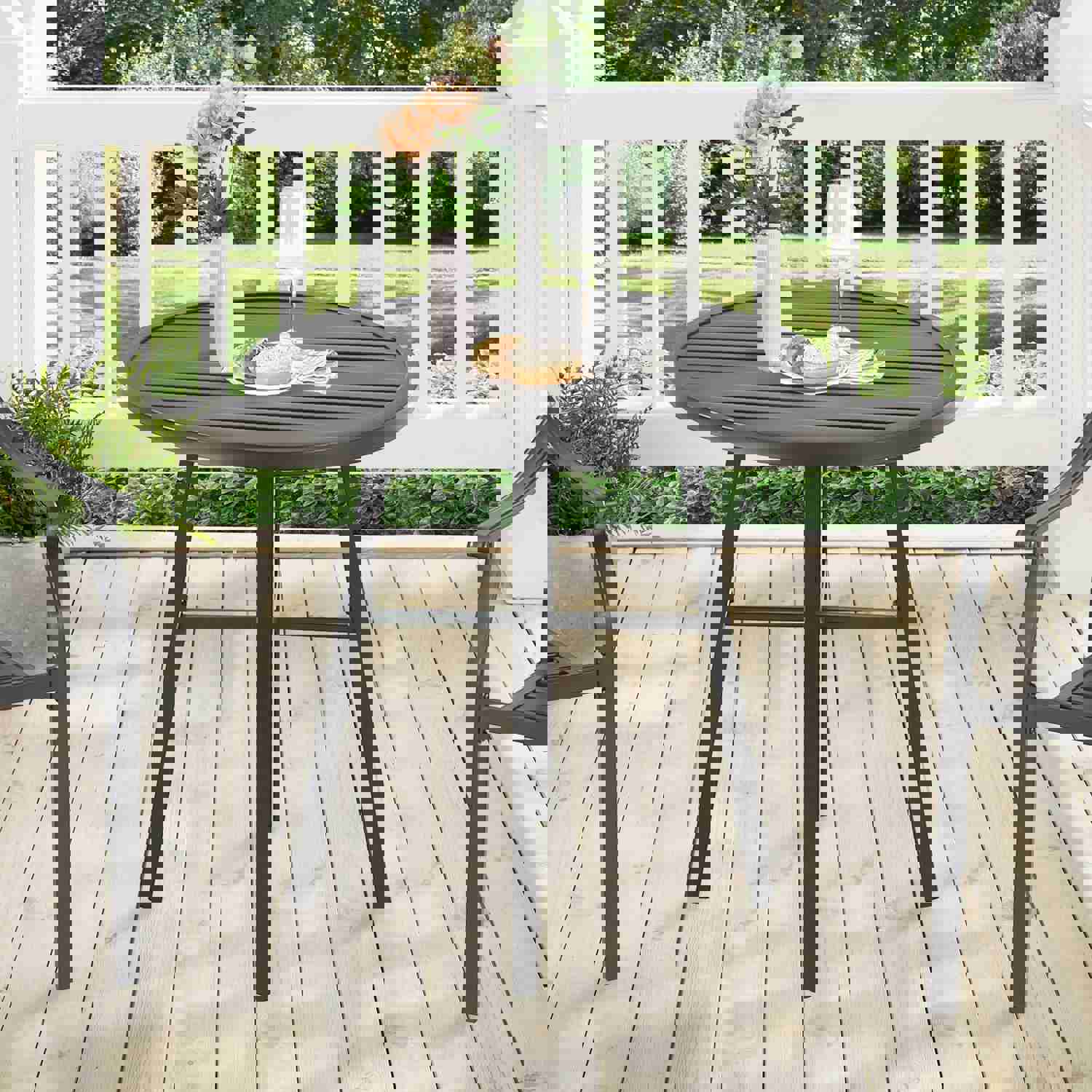 Patio Outdoor Round Metal Dining Table - Retro Bistro Side Table for Indoor and Outdoor Use