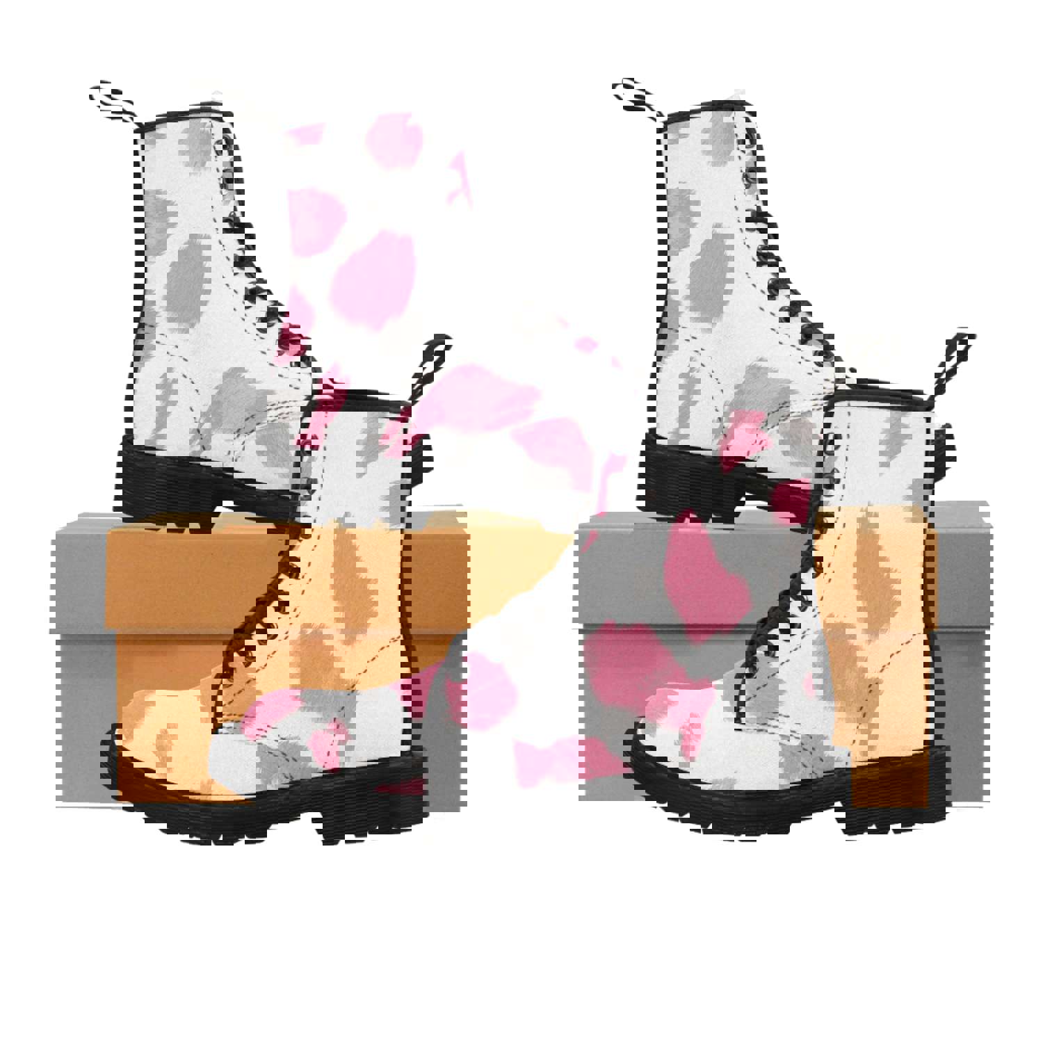 Pink Cow Print Canvas Boots for Women