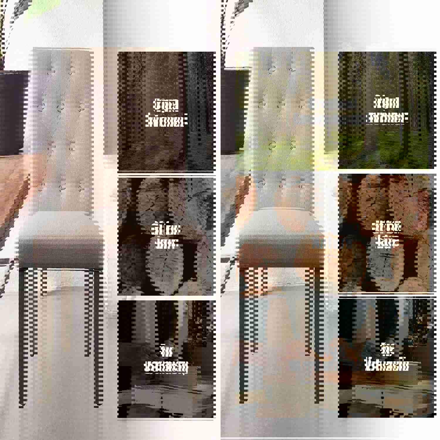 Beige Tufted Dining Chairs Set of 2, Upholstered High Back Padded Dining Chairs with Solid Wood Legs