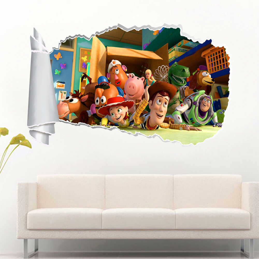 Toy Story Buzz Woody 3D Torn Paper Hole Ripped Effect Decal Wall Sticker WT410
