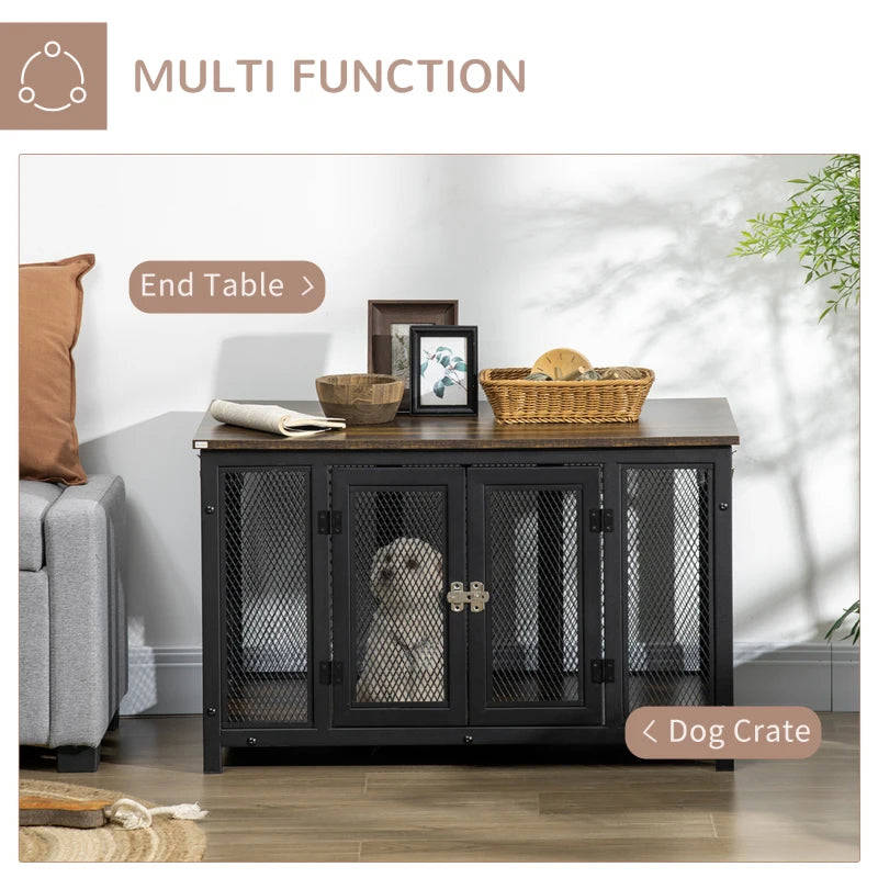 PawHut Heavy Duty Dog Crate Furniture with Removable Tray, Indoor Kennel End Table for Small Medium Dogs, Black
