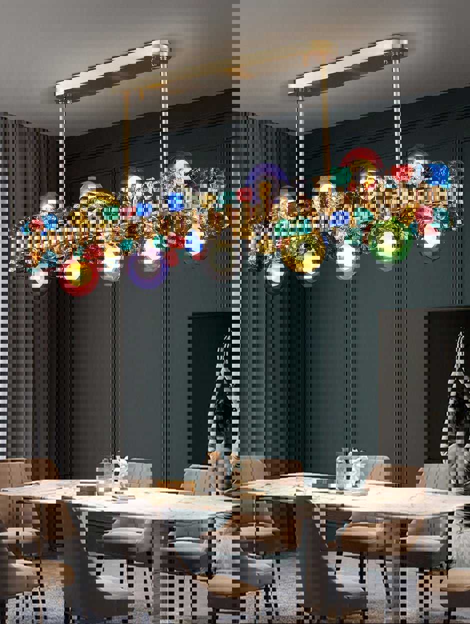 MIRODEMI® Gold Rectangle Colorful Crystal Chandelier for Dining Room & Kitchen Island