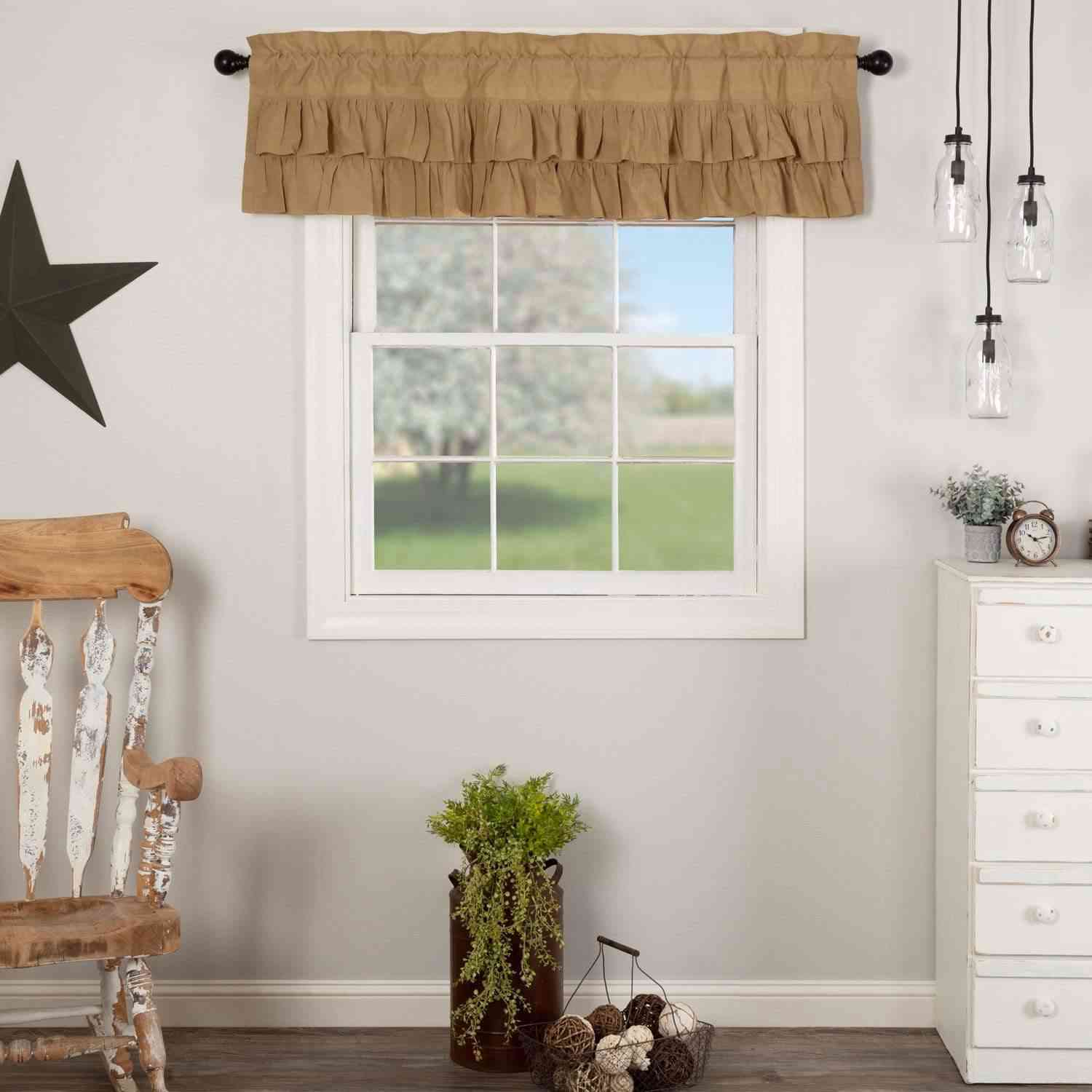 Simple Life Flax Khaki Ruffled Valance 16x60 - Premium Farmhouse Home Decor