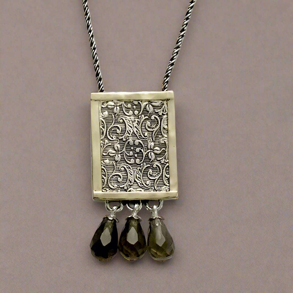 Silver Filigree Pendant Necklace with Pyrite Stones - Our Finest Days N2040