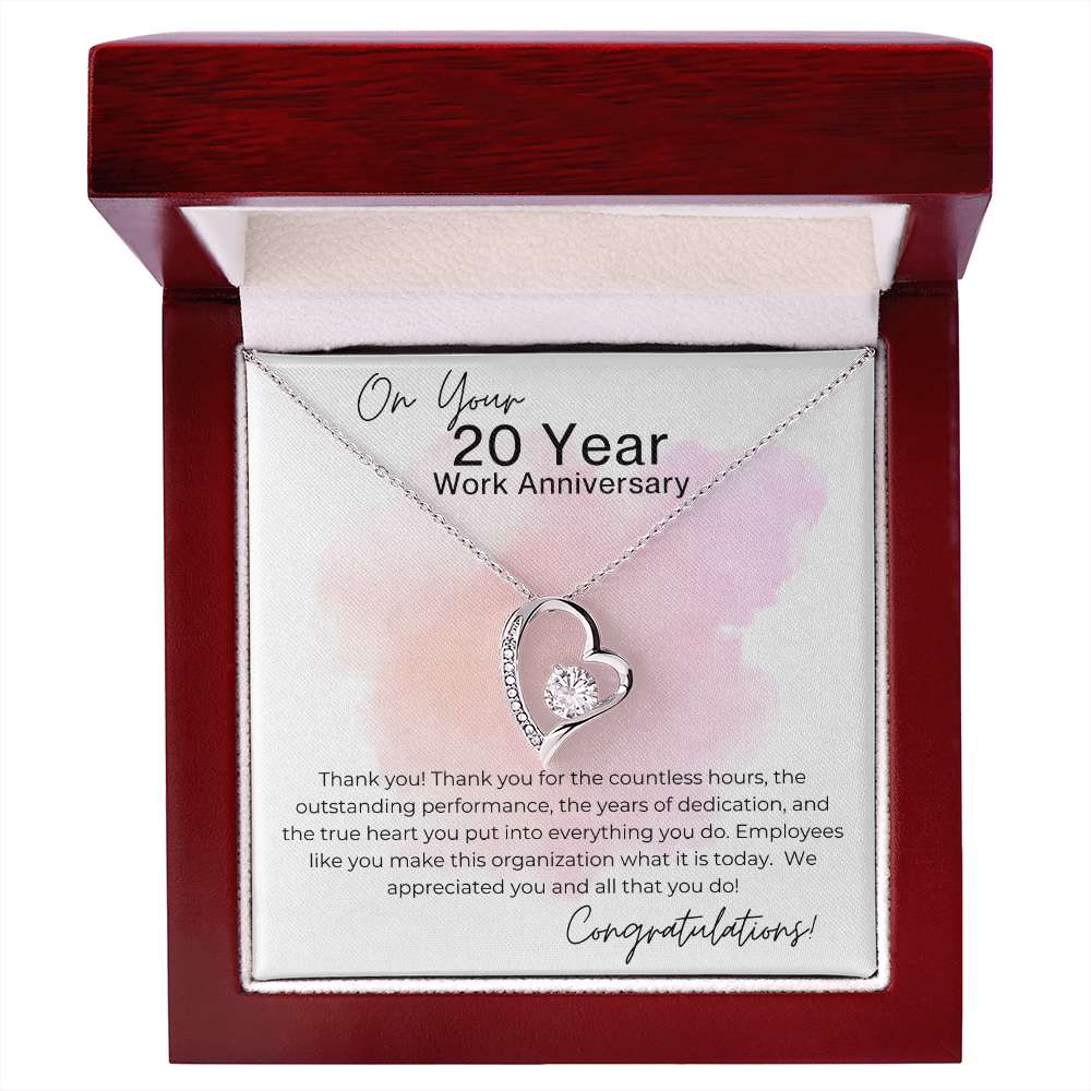 Forever Love Heart Pendant Necklace - 20 Year Work Anniversary Gift