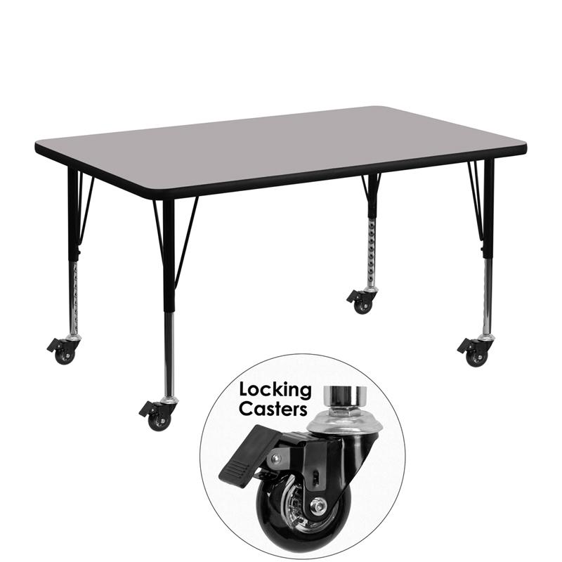 Flash Furniture Mobile 30W x 48L Rectangular Grey Activity Table for Kids - Adjustable Height