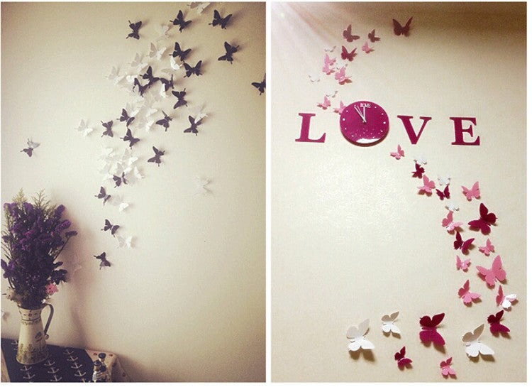 Qfdian 24Pcs/Lot PVC 3D DIY Butterfly Wall Stickers for Home Decor