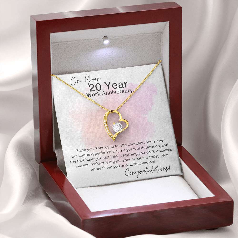 Forever Love Heart Pendant Necklace - 20 Year Work Anniversary Gift