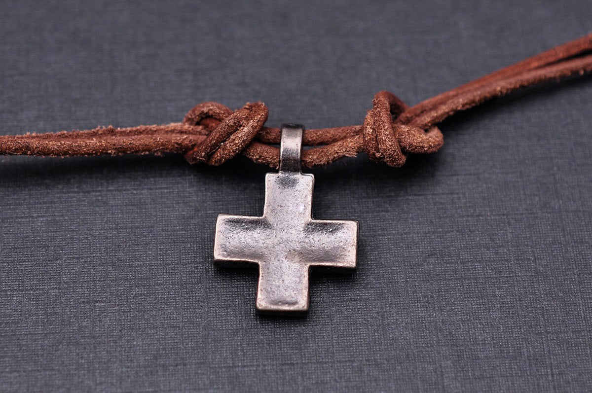 Punk Biker Brown Surfer Cute Cross Pendant Leather Lace Necklace Choker