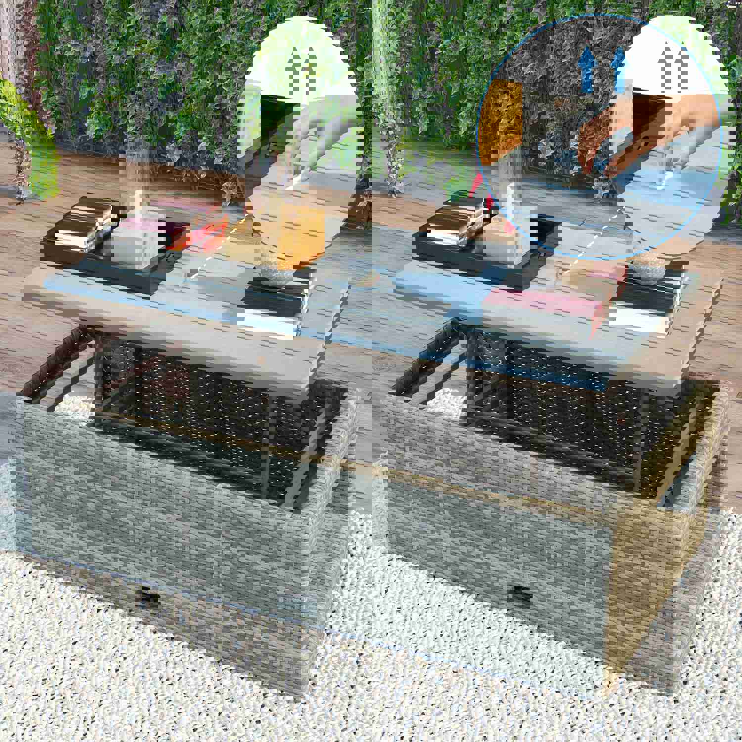 TOPMAX 4-piece Outdoor Backyard Patio Rattan Sofa Set, All-weather PE Wicker Sectional Furniture Set with Retractable Table, Gray