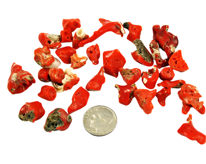 Italian Red Coral Chip Beads Large (12) - All Natural Vintage