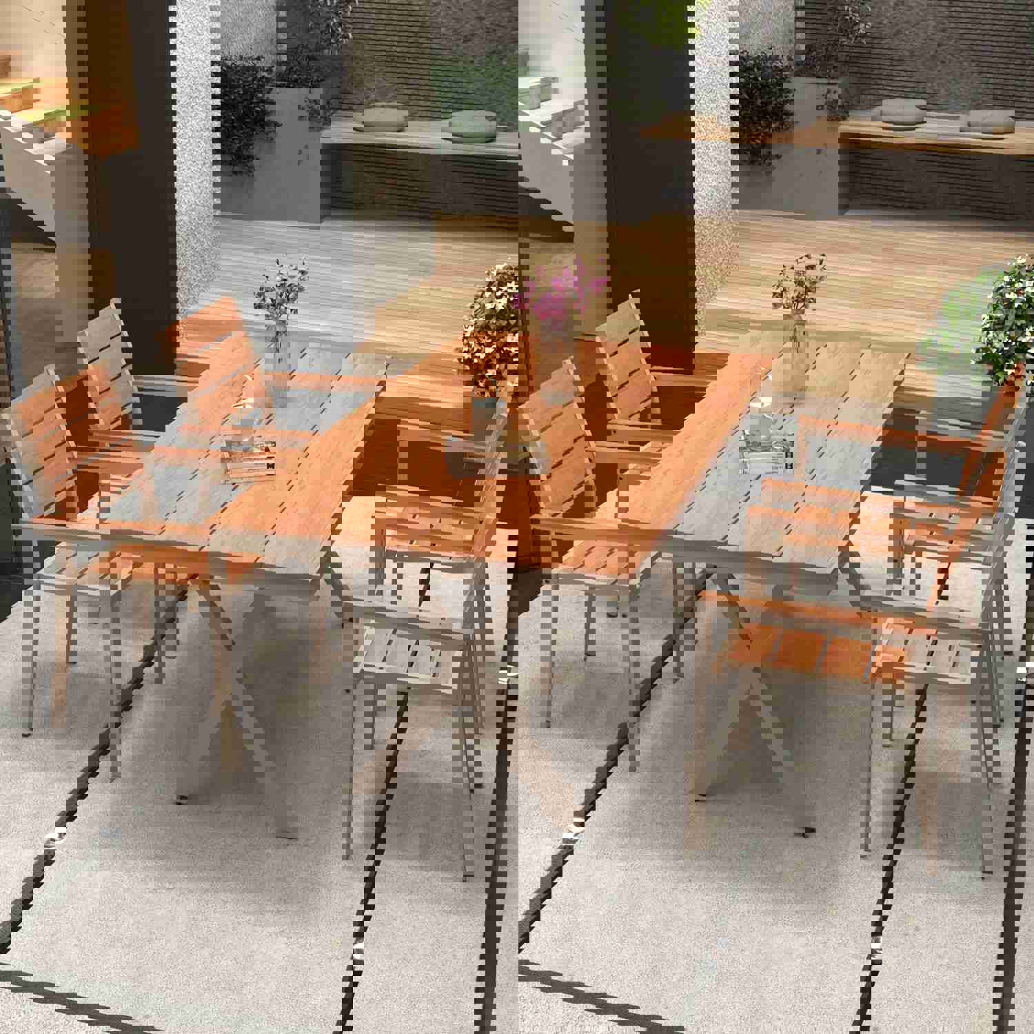 Outdoor Patio Dining Bistro Table for 4-6, Rectangle Plastic Wood Tabletop with Metal Steel Frame