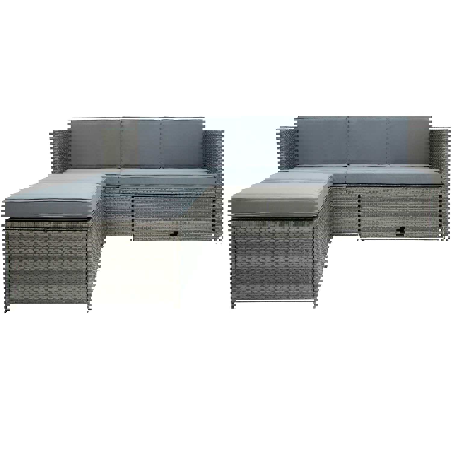 TOPMAX 4-piece Outdoor Backyard Patio Rattan Sofa Set, All-weather PE Wicker Sectional Furniture Set with Retractable Table, Gray