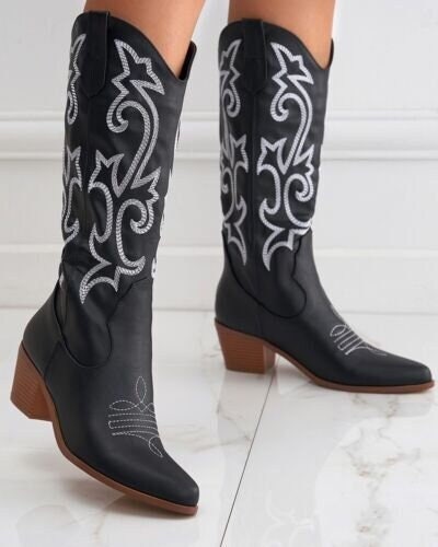 Embroidery Chunky Cowboy Boots for Women
