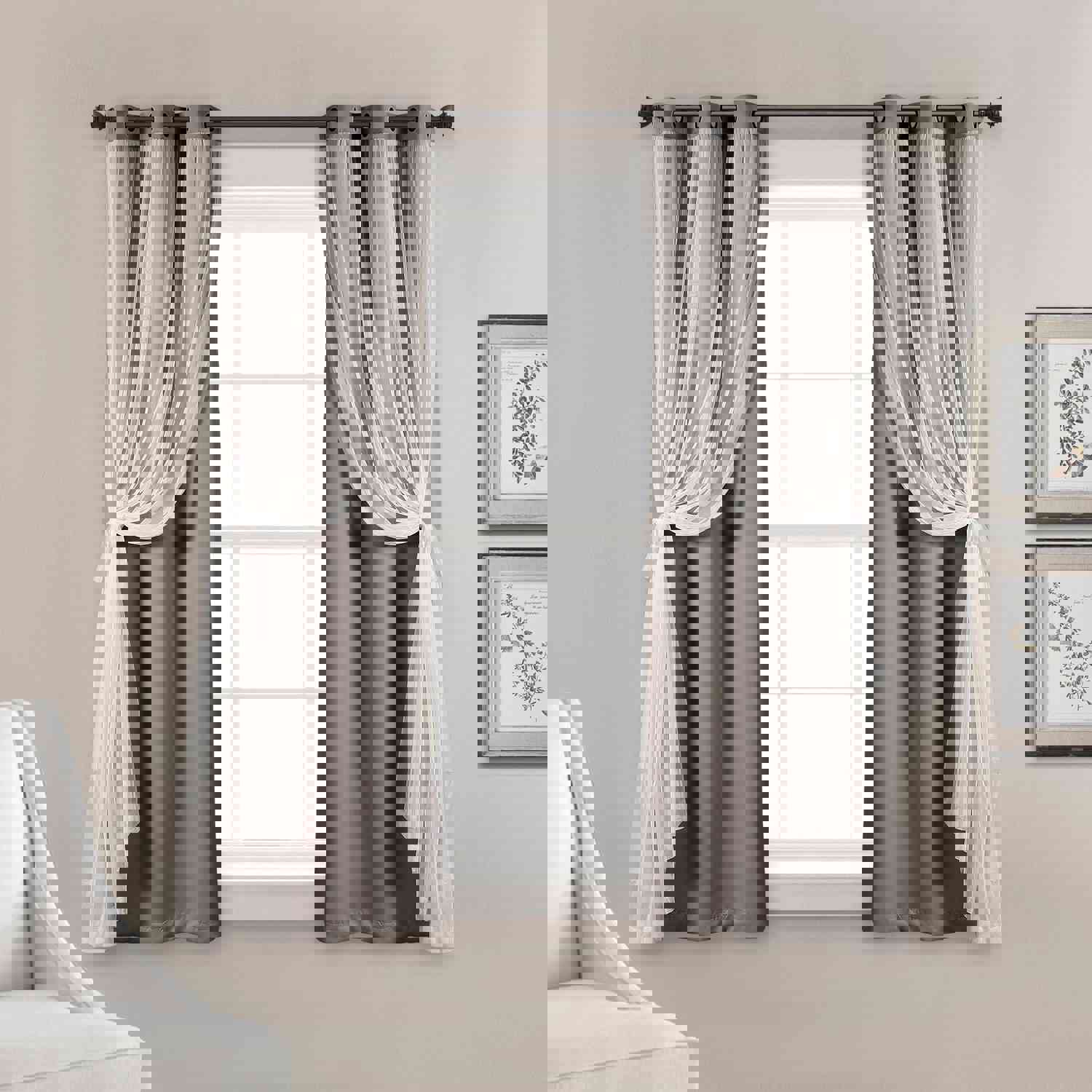 Grommet Sheer With Insulated Blackout Lining Curtain Panel Set