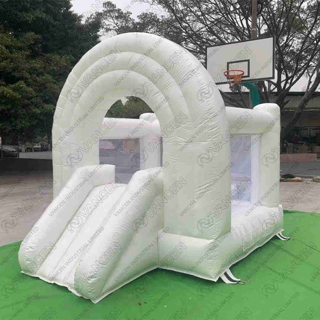 Used Soft Play Inflatable White Bounce House With Slide and Ball Pit