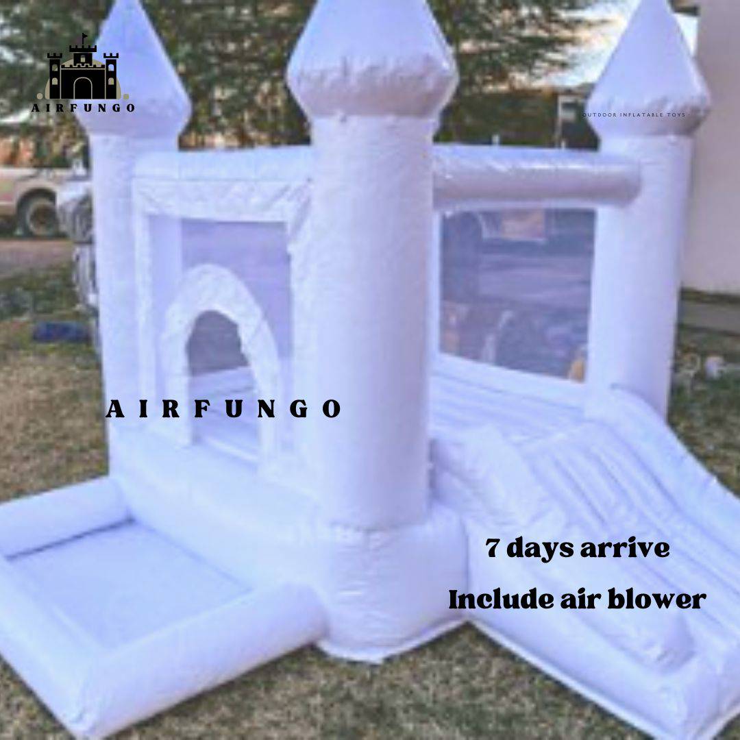 Used Soft Play Inflatable White Bounce House With Slide and Ball Pit