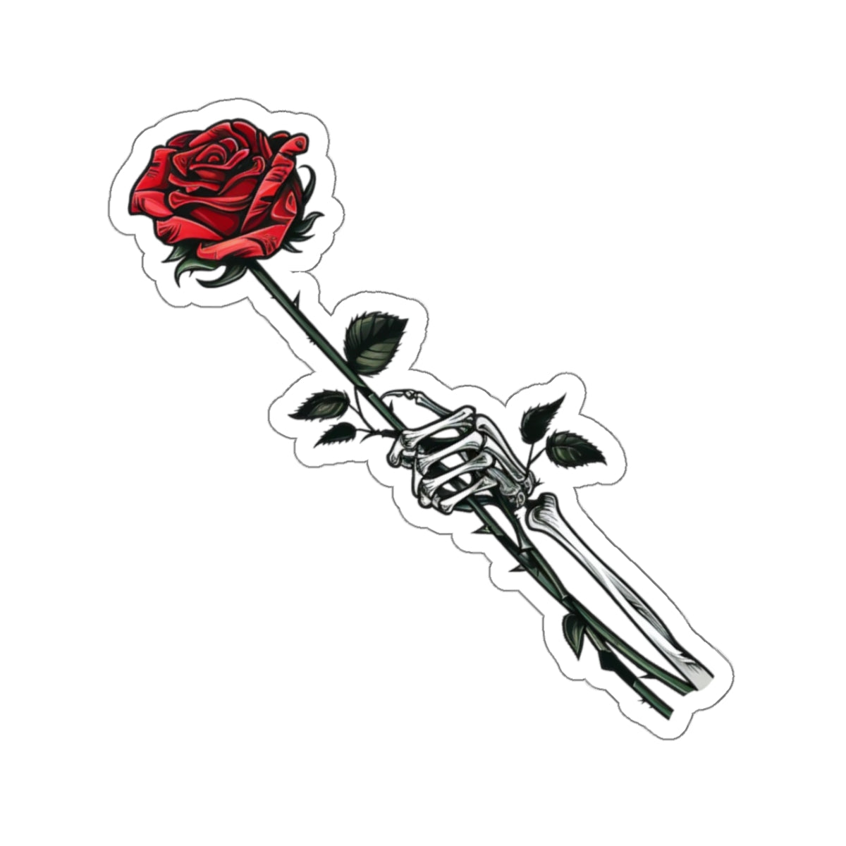 Skeleton Hand Red Rose Sticker - Skull Flower Tattoo Decal for Phone, Laptop, and More
