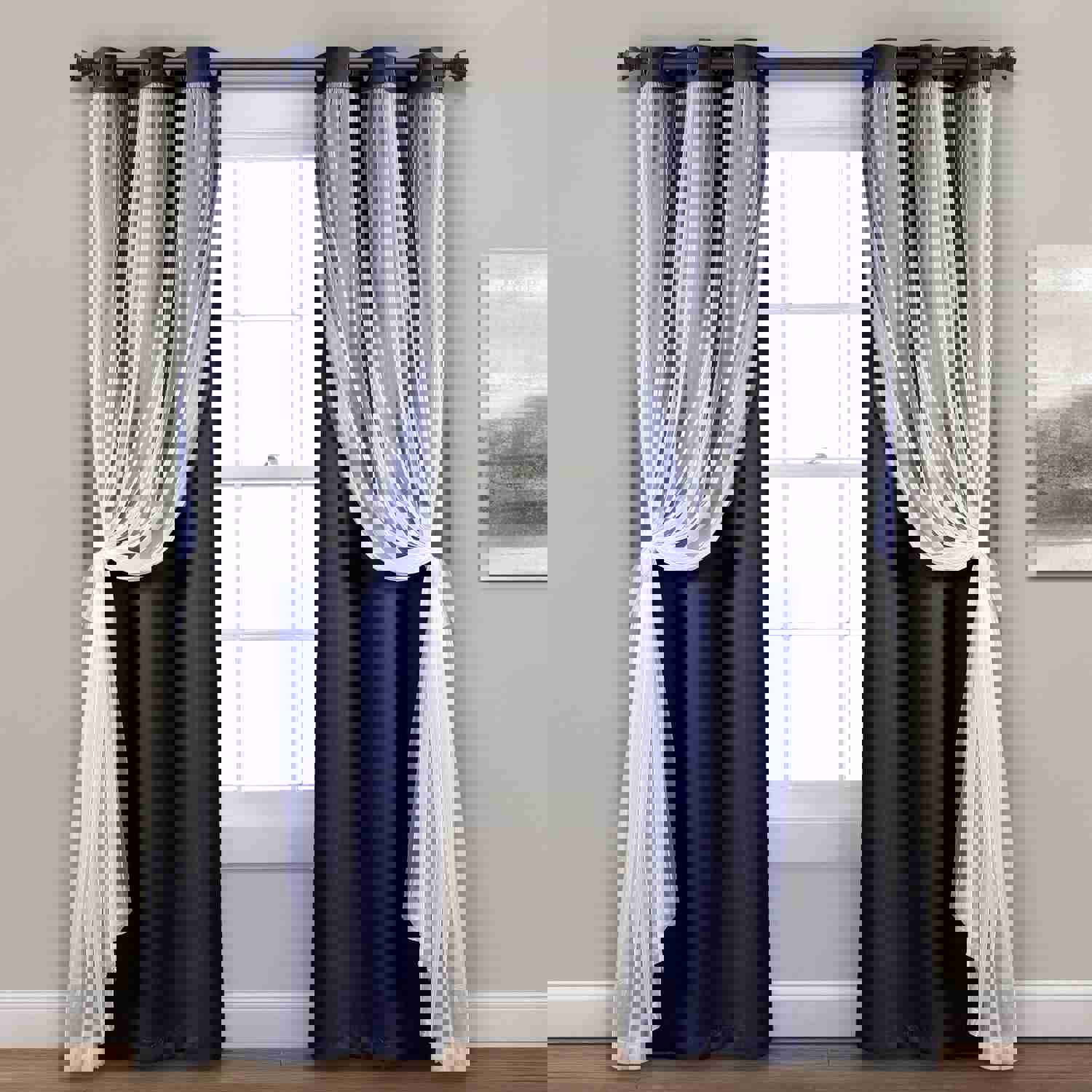 Grommet Sheer With Insulated Blackout Lining Curtain Panel Set