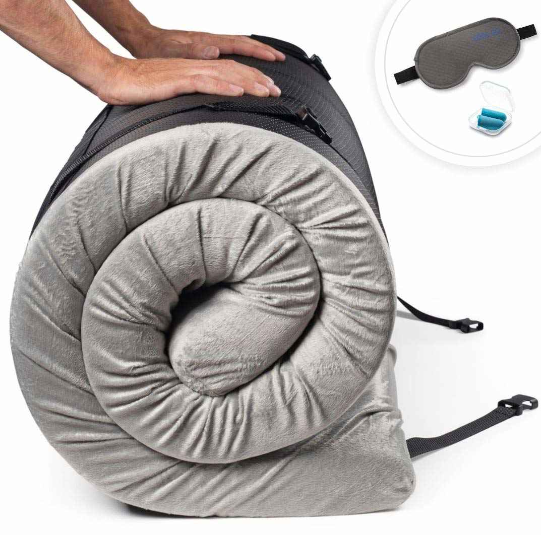 CertiPUR-US Memory Foam Camping Mattress Pad - Portable Roll Up Sleep Mat for Outdoor & Travel