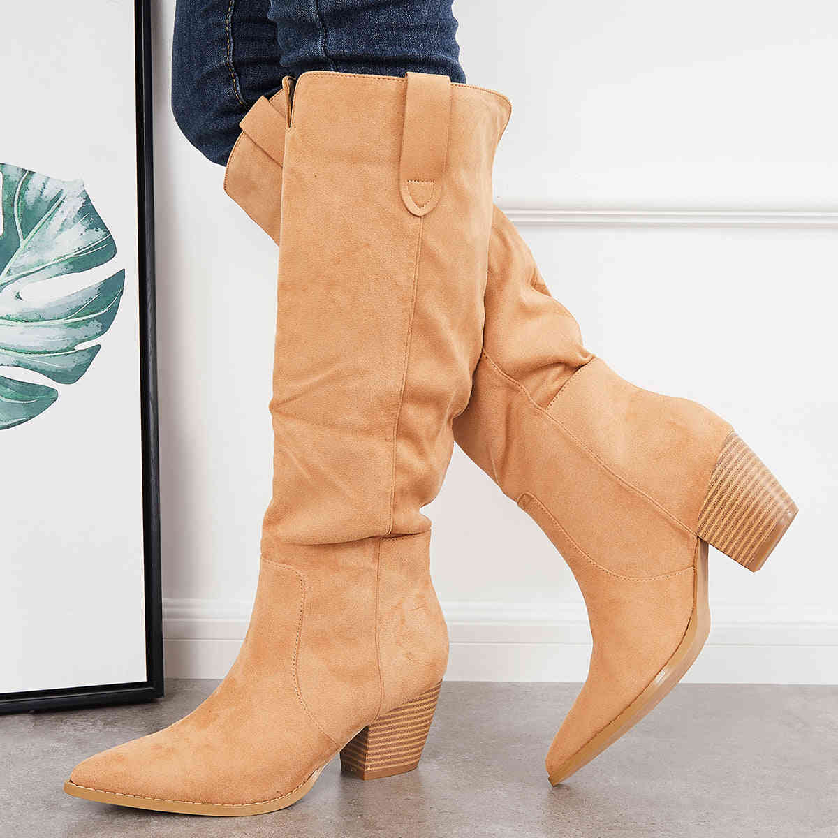 Women's Knee High Boots with Chunky Block Heel - Western Riding Style