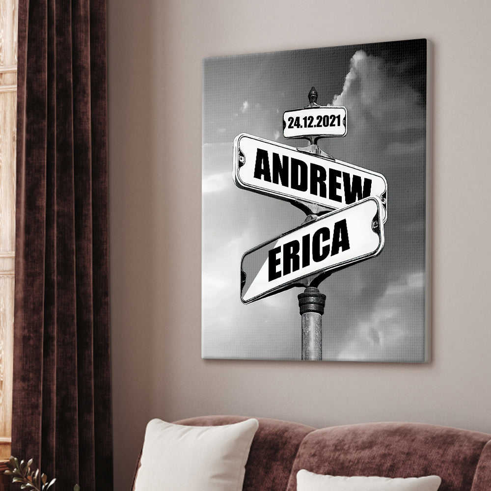 Personalized Name Vintage Crossroad Street Sign Canvas Anniversary Gift
