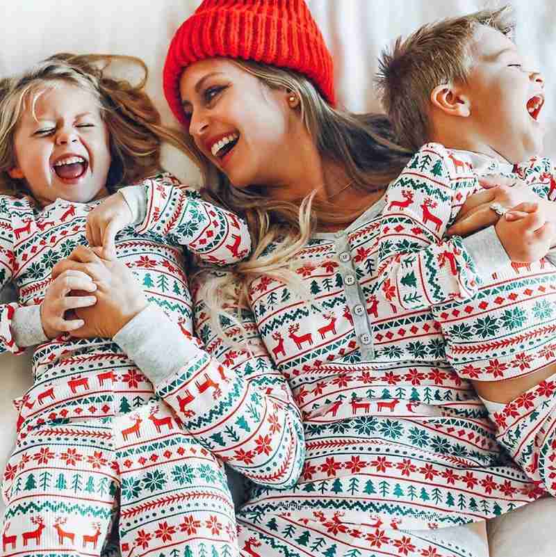 Fashion Christmas Elk Print Long Sleeve T-shirt Pants Family Pajamas