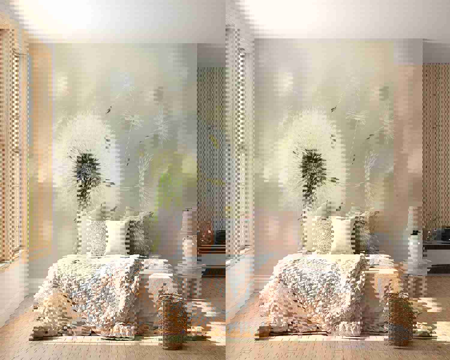 Peel & Stick Botanical Wall Mural - Dandelion In The Wind - Removable Wall Decals