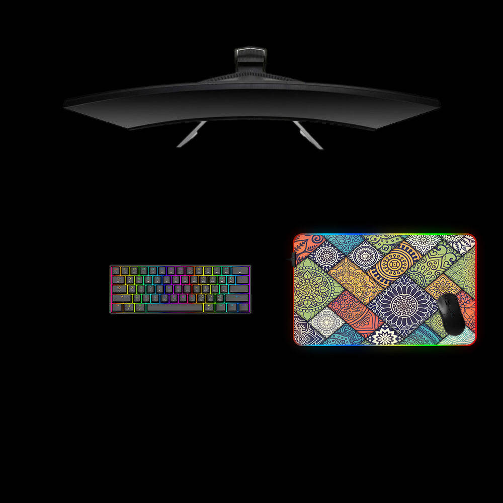 Floral Blocks Art Design RGB Gaming Mouse Pad with LED Strip