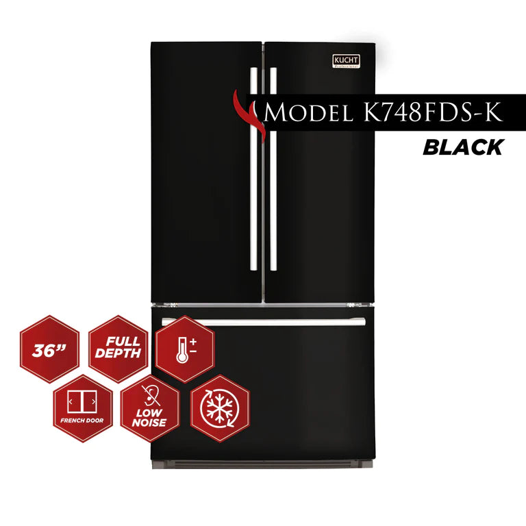 Kucht 36-Inch 26.1 Cu. Ft. French Door Refrigerator with Interior Ice Maker in Black