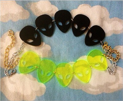 Alien Short Necklace Clear Black Acrylic Punk Pendant Necklace for Women