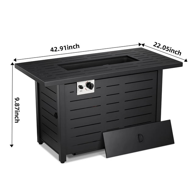 KISSAIR 43'' Outdoor Propane Gas Fire Pit Table with Lid, Rain Cover, and Tempered Glass Wind Guard