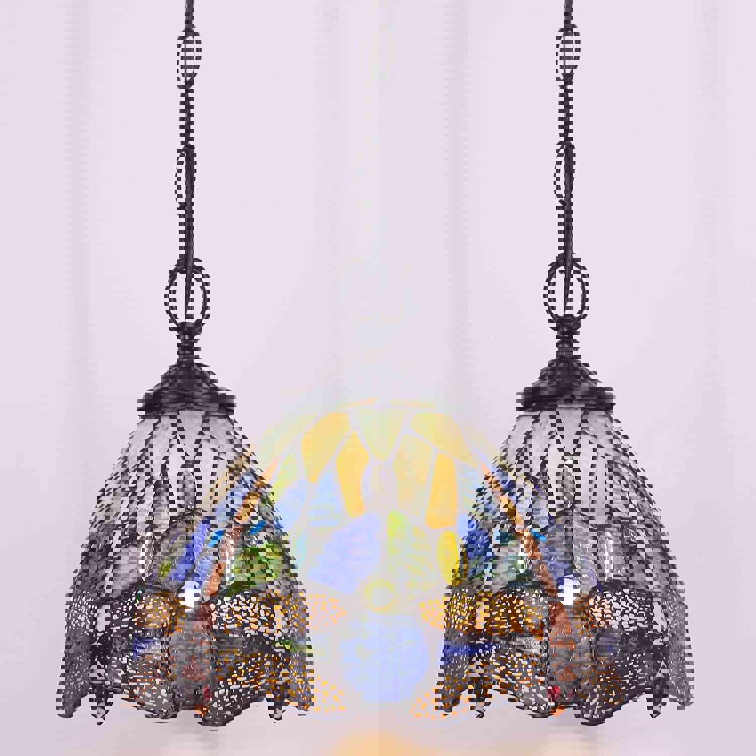 Werfactory® Tiffany Pendant Lighting Navy Blue Stained Glass Dragonfly Hanging Lamp