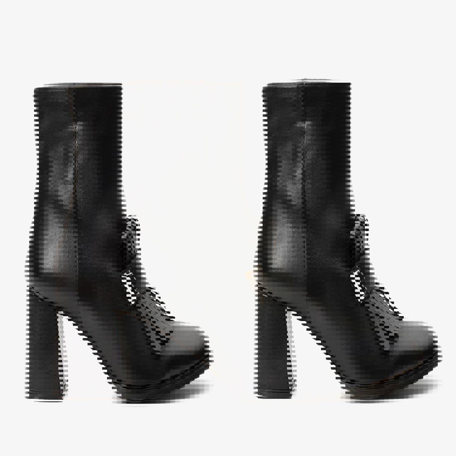 Luksor Black Leather Block Heel Women Boot