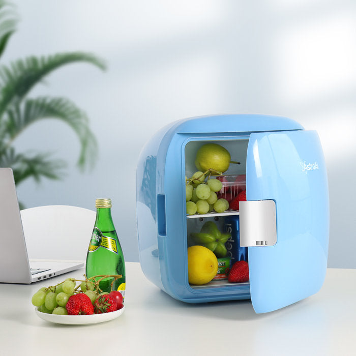 Mini Fridge, 9 Liter/12 Can Compact AC/DC Skincare Fridge Portable Thermoelectric Cooler and Warmer for Skincare, Foods, Bedroom, Blue