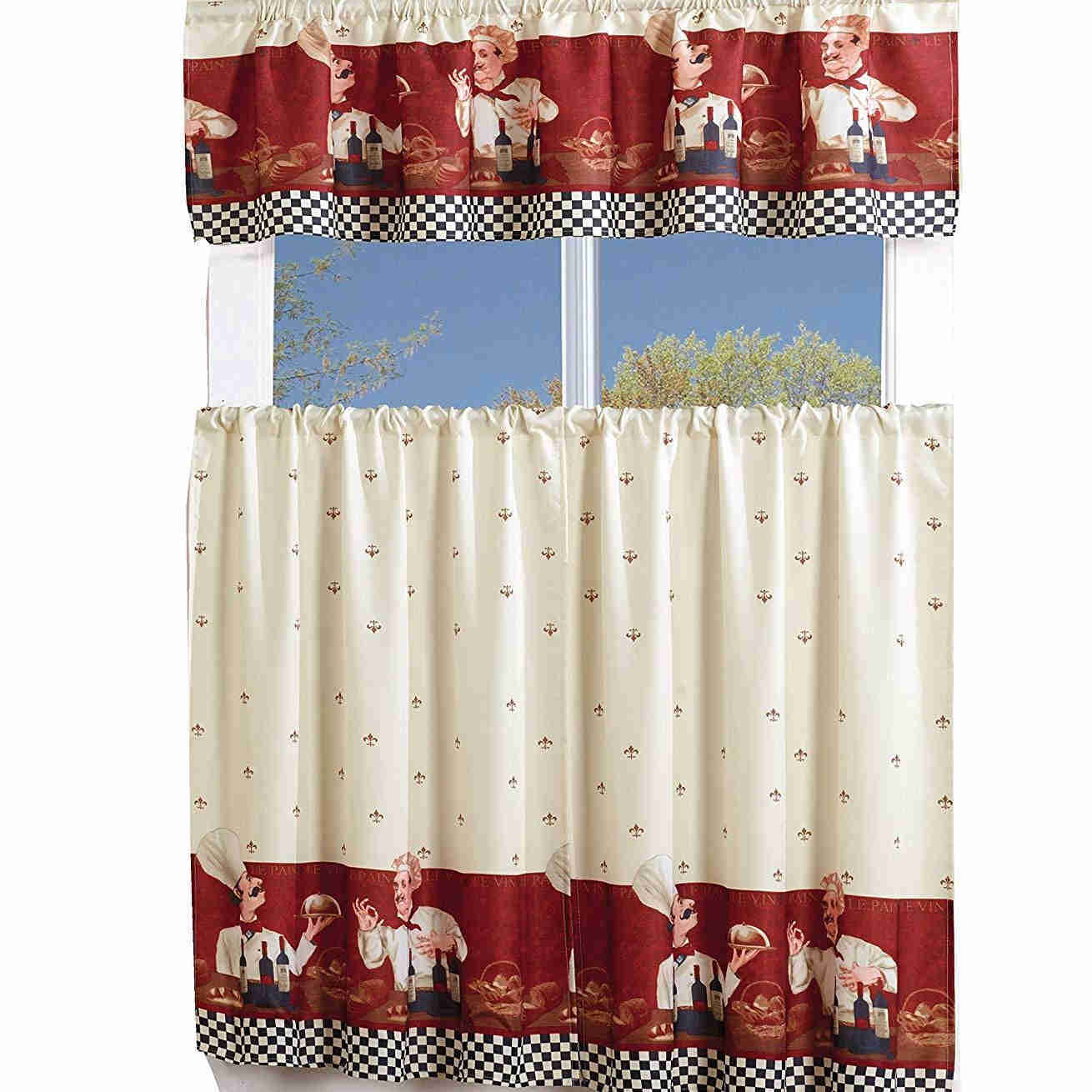 3 Piece Kitchen Cafe Curtain Set with Swag and Tier for Window Decor